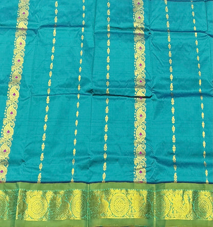 Rama Green Shade Semi Silk Kids Pattu Pavadai with Contrast border for Age 2 to 5 Years