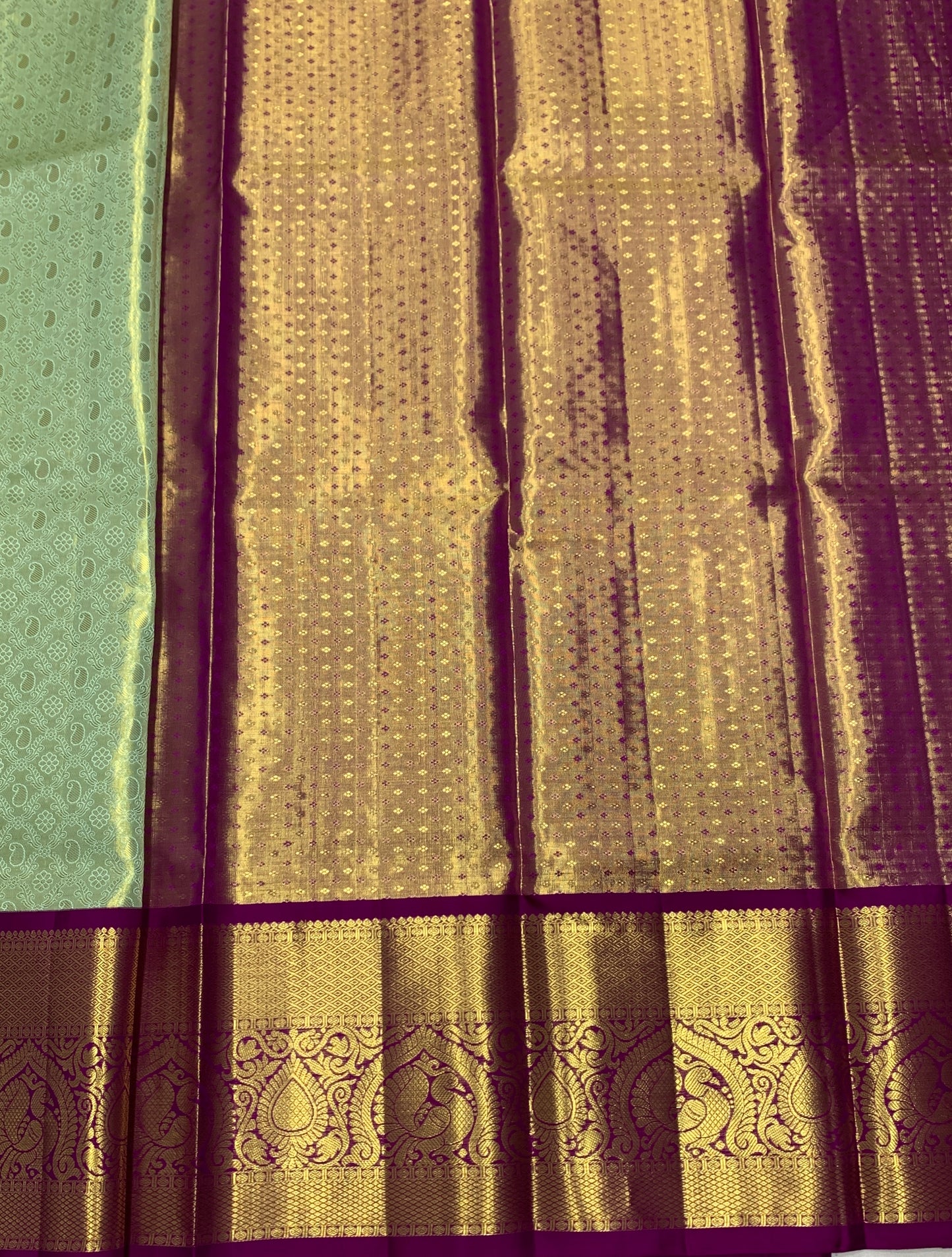 Apple Green Shade Pure Kanchipuram Kids Pattu Pavadai with Contrast Border for age 5 to 10