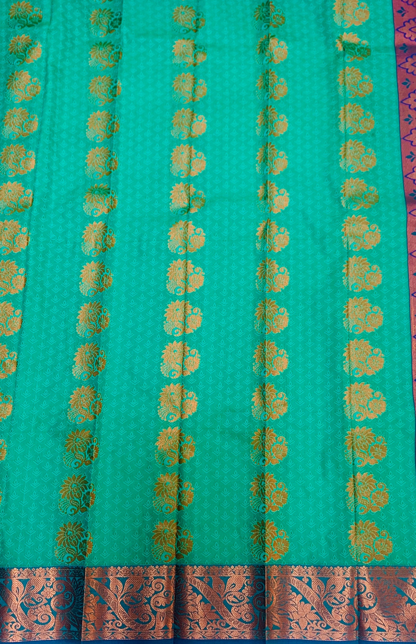 Vegan Silk Saree Rama Blue shade with Copper Border