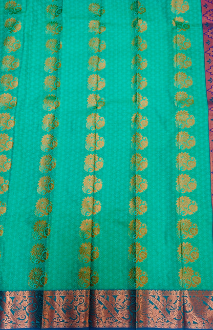 Vegan Silk Saree Rama Blue shade with Copper Border