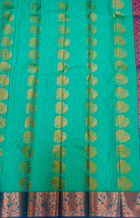 Vegan Silk Saree Rama Blue shade with Copper Border