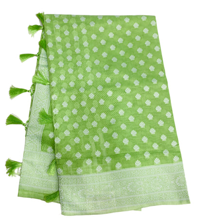 Banaras Katan Saree Light Green Colour with Katan Work Border