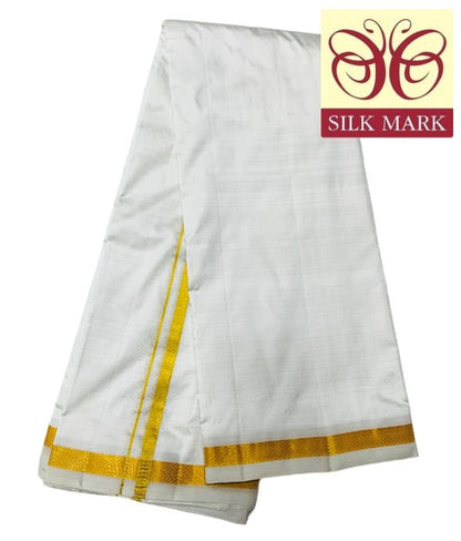 9X5 Pure Silk Dhoti White Colour with Small Border