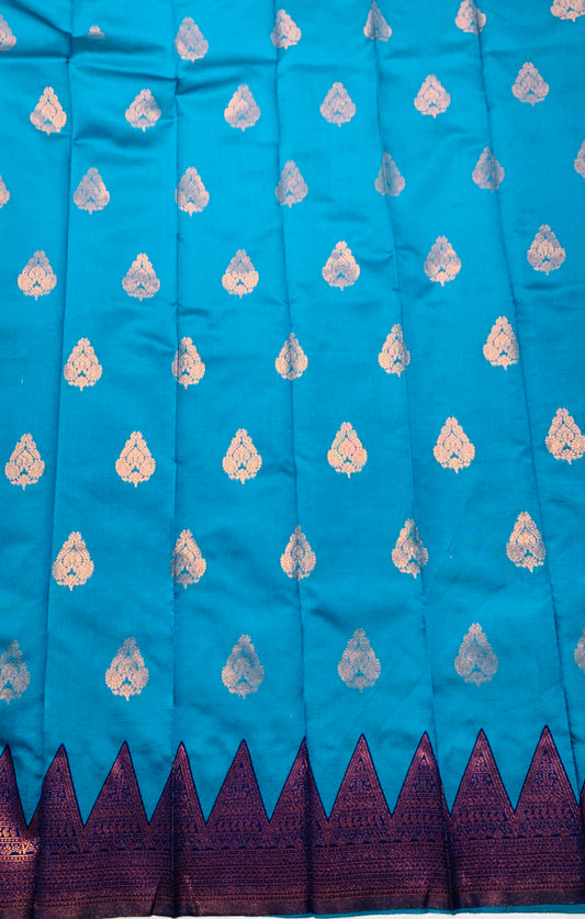 Art Silk Saree Sky Blue Colour with Navy Blue Border