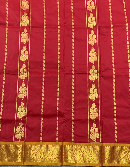 Maroon Shade Semi silk Kids Pattu Pavadai with Contrast border for age 5 to 10
