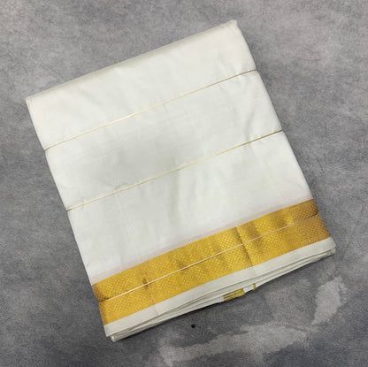 10X6 Pure Silk Dhoti Cream Colour with Golden Zari Border