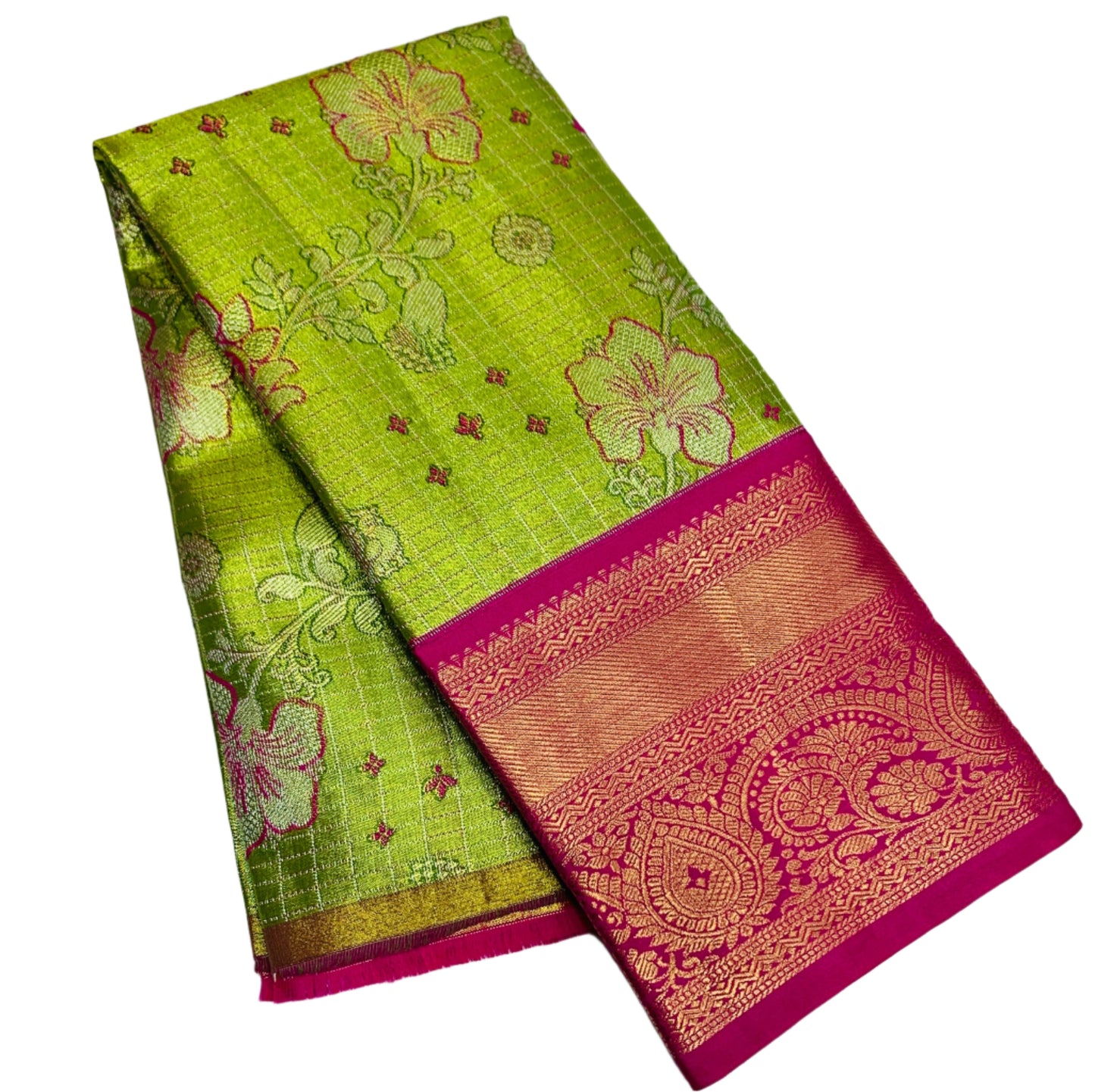 Neon Green Shade Vegan Silk Kids Pattu Pavadai with Contrast border for age 2 to 5