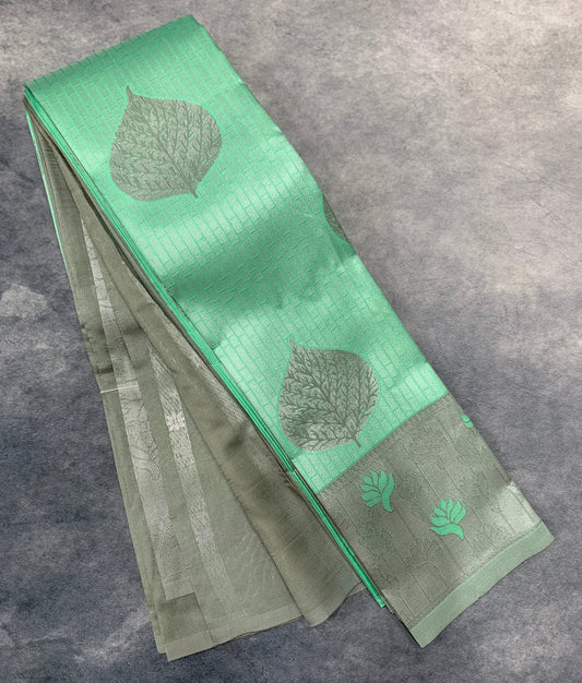 Art Silk Saree Pista Green Colour with Gray Colour Border