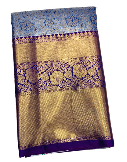 Sky Blue Colour Soft Kanchi Tissue Pattu Saree with Blue Border