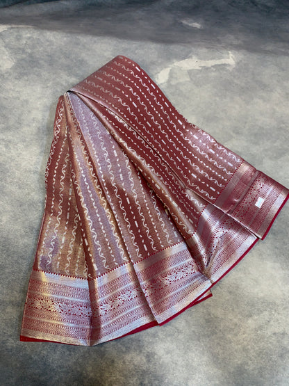 Fancy Tissue Saree Brown Colour with Self Design Border