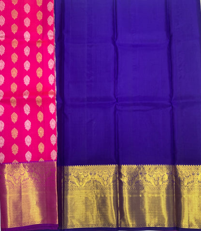 Pink shade Pure Kanchipuram Kids Pattu Pavadai with contrast border for age 5 to 10