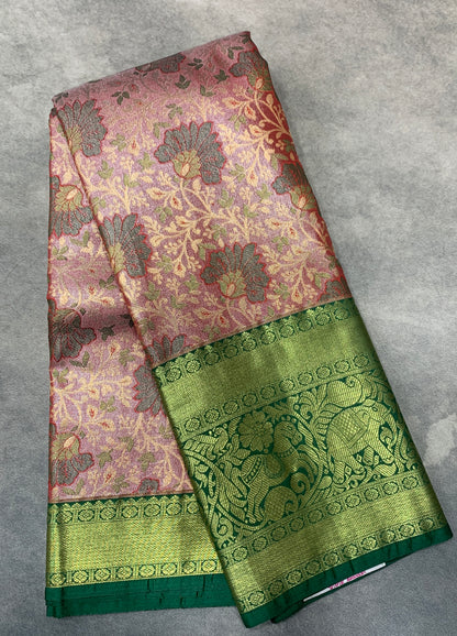 Pink Colour Soft kanchi pattu with Green Border