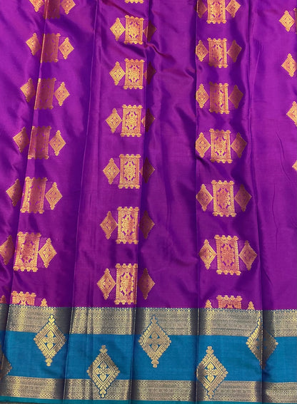 Soft Silk Casual Saree Purple Colour with Rettai Rama Green Colour Border
