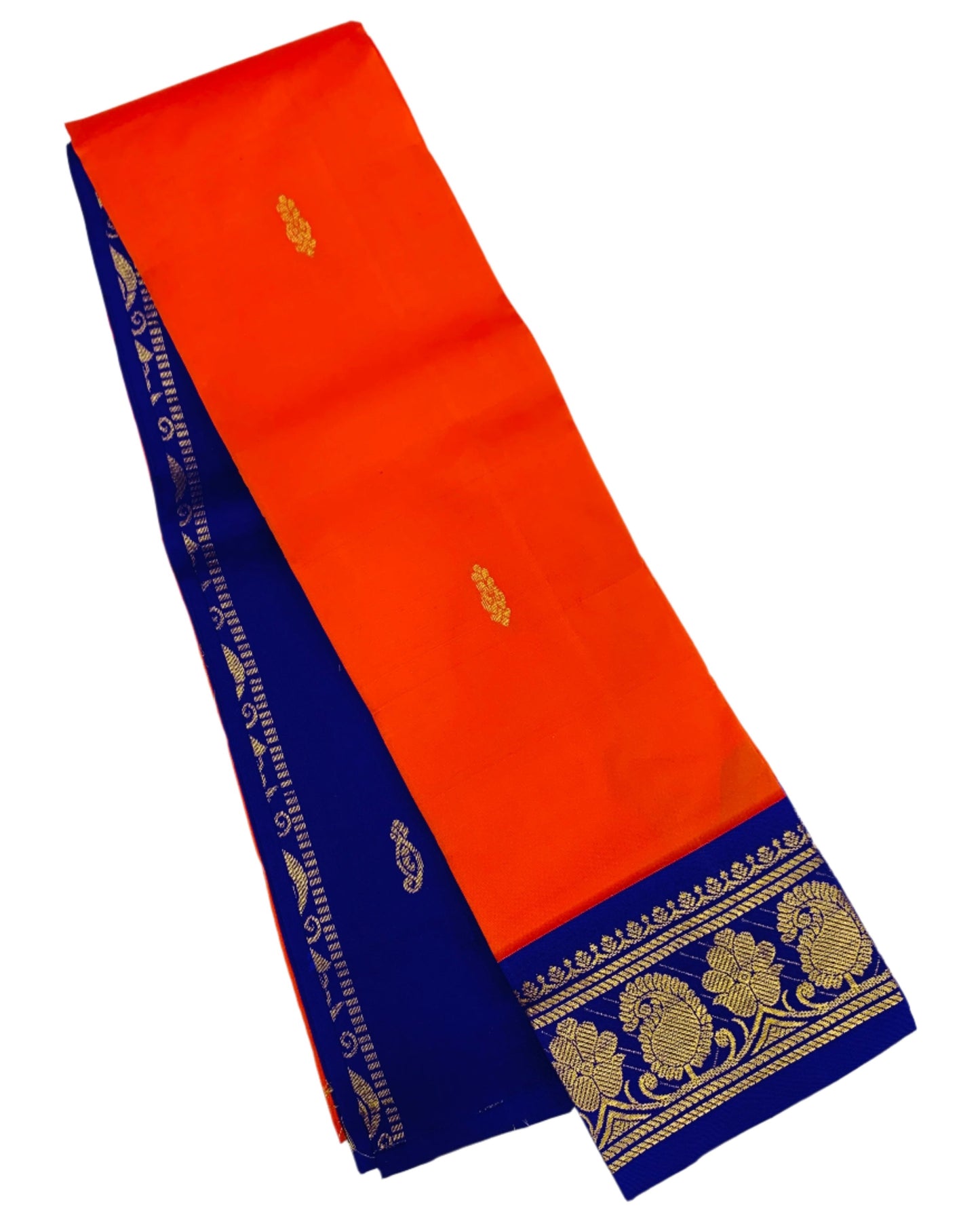 Pure Kanchipuram Silk Saree Orange Colour with Blue Border