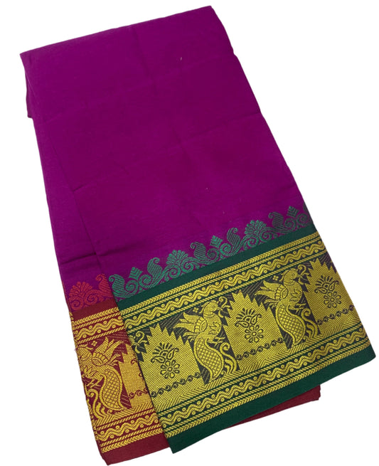 9X5 Cotton Dhoti Vadamalai Colour with Green and Maroon Border