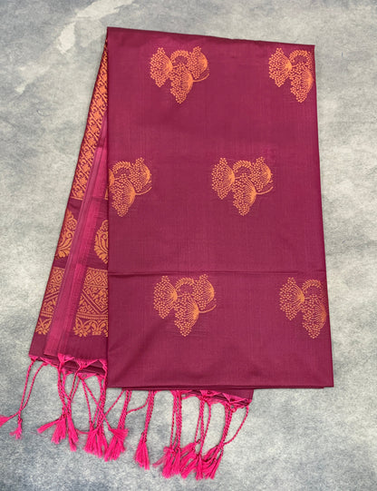 Art Silk Saree Magenta Pink Colour with Borderless