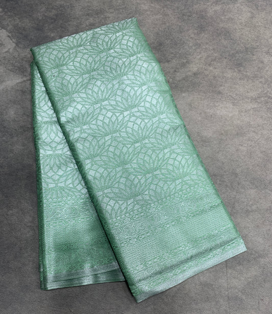 Fancy Tissue Saree Pista Green Colour with Self Design Border