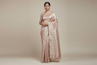 Fancy Tissue Saree Peach Colour with Self Design Border