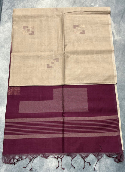 Tussar Shade Silk Cotton Saree with Border less