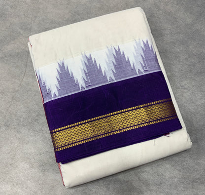9X5 Korvai Cotton Dhoti Half White Colour Violet and Maroon Colour Border