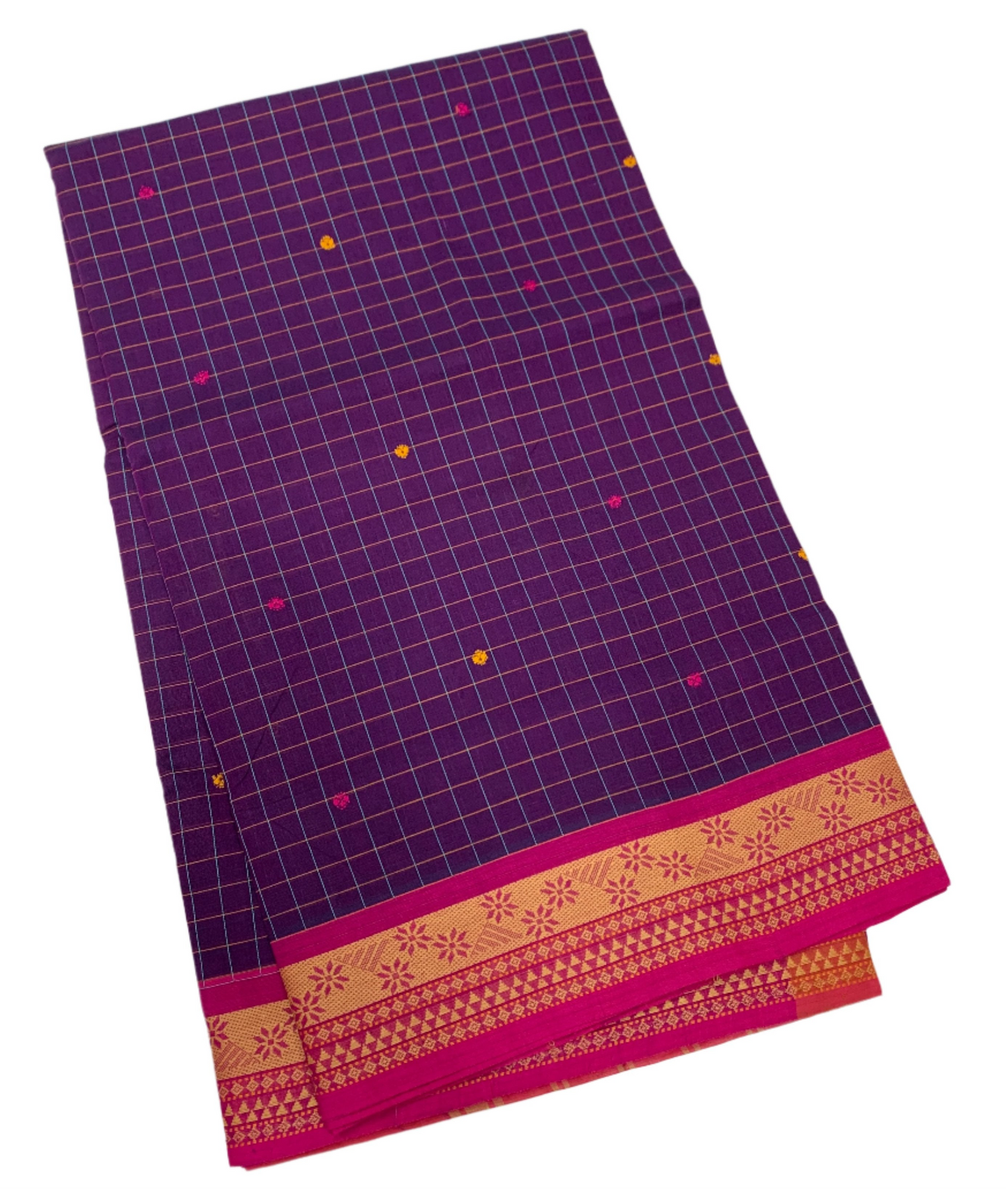 Chettinad Cotton Saree Purple Shade with Pink Border