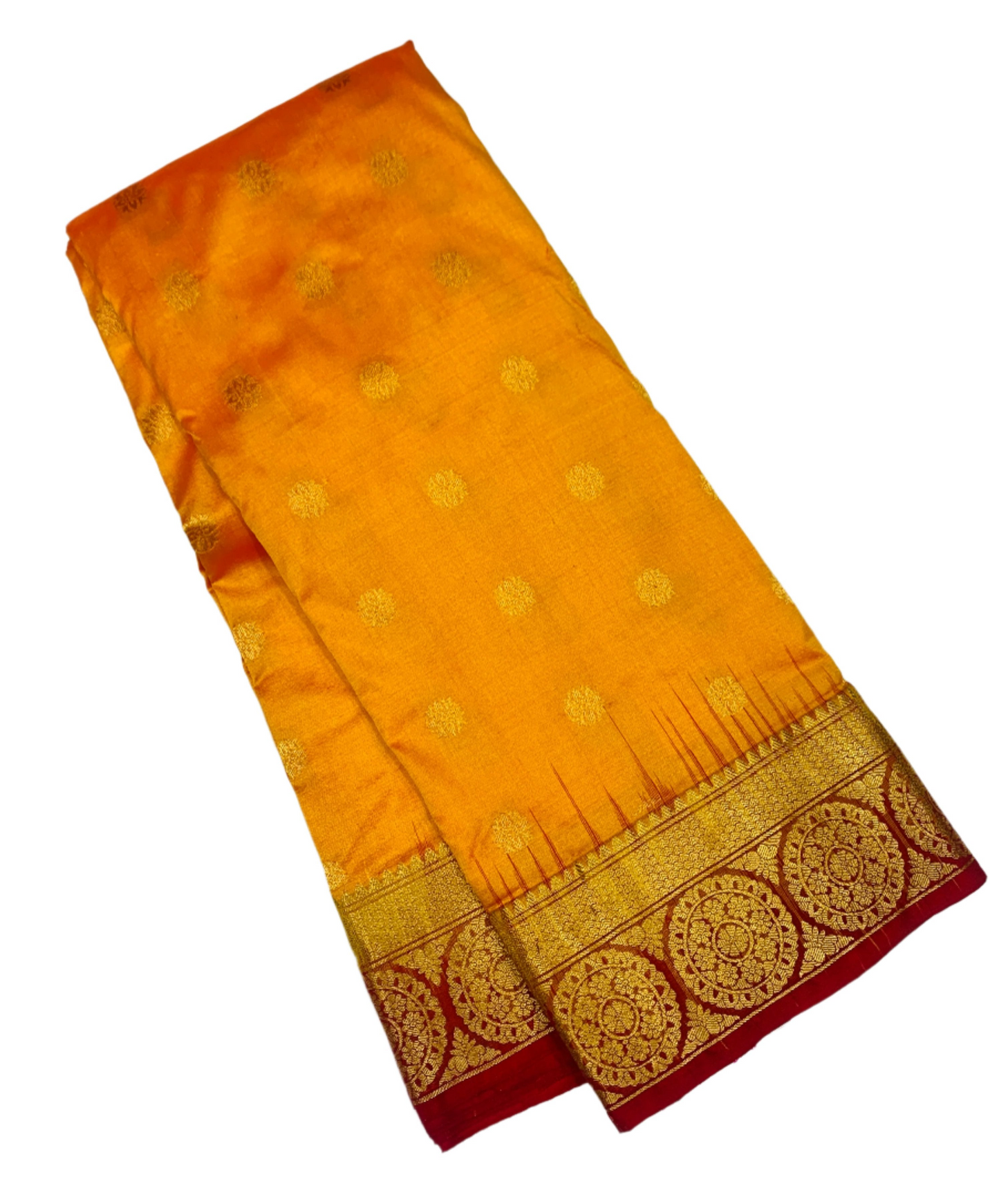 Pure Kanchipuram Silk Saree Yellow shade with Red Border