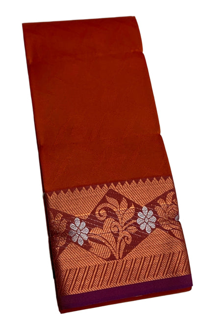 Synthetic Cotton Saree Dark Orange Shade with Copper Border