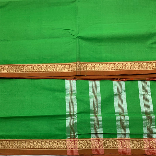 Chettinad Cotton Saree Light Green Colour with Brown Border