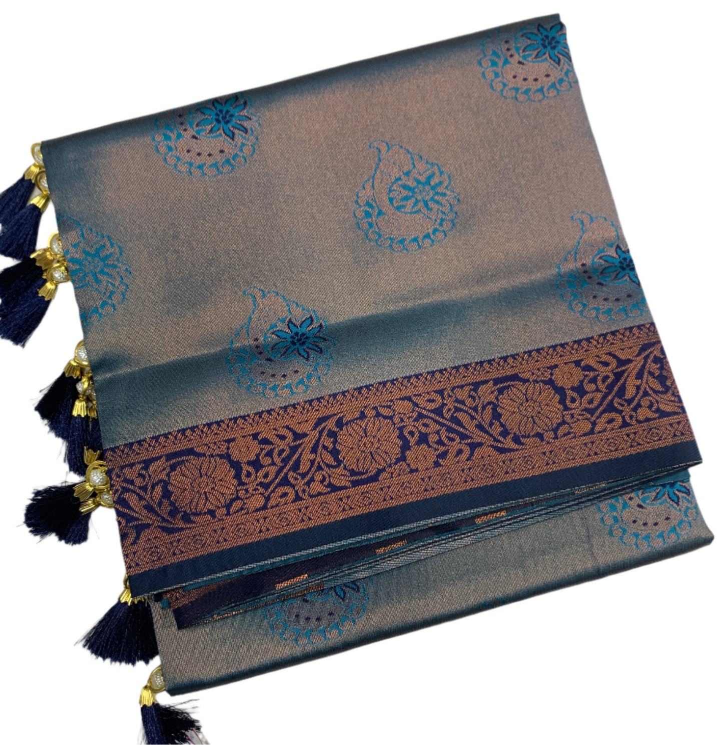 Art Silk Saree Sky Blue Colour with Navy Blue Border