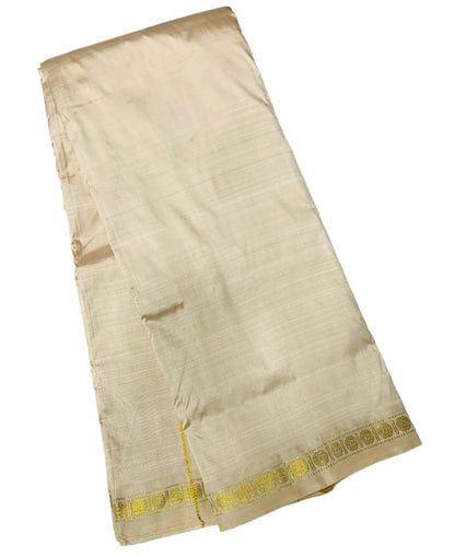 9X5 Pure Silk Dhoti Ivory Colour with Small Border