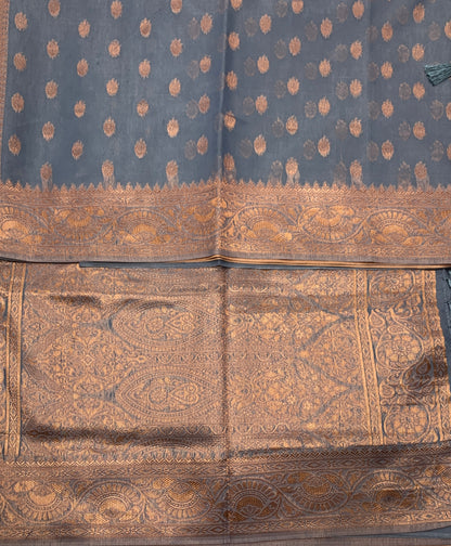 Banaras Katan Saree Gray Colour with Katan Work Border