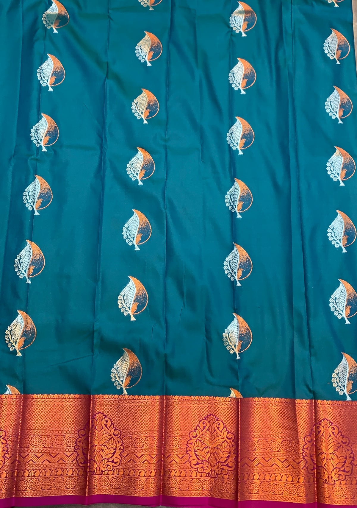 Soft Silk Casual Saree Peacock Blue with Magenta Colour Border