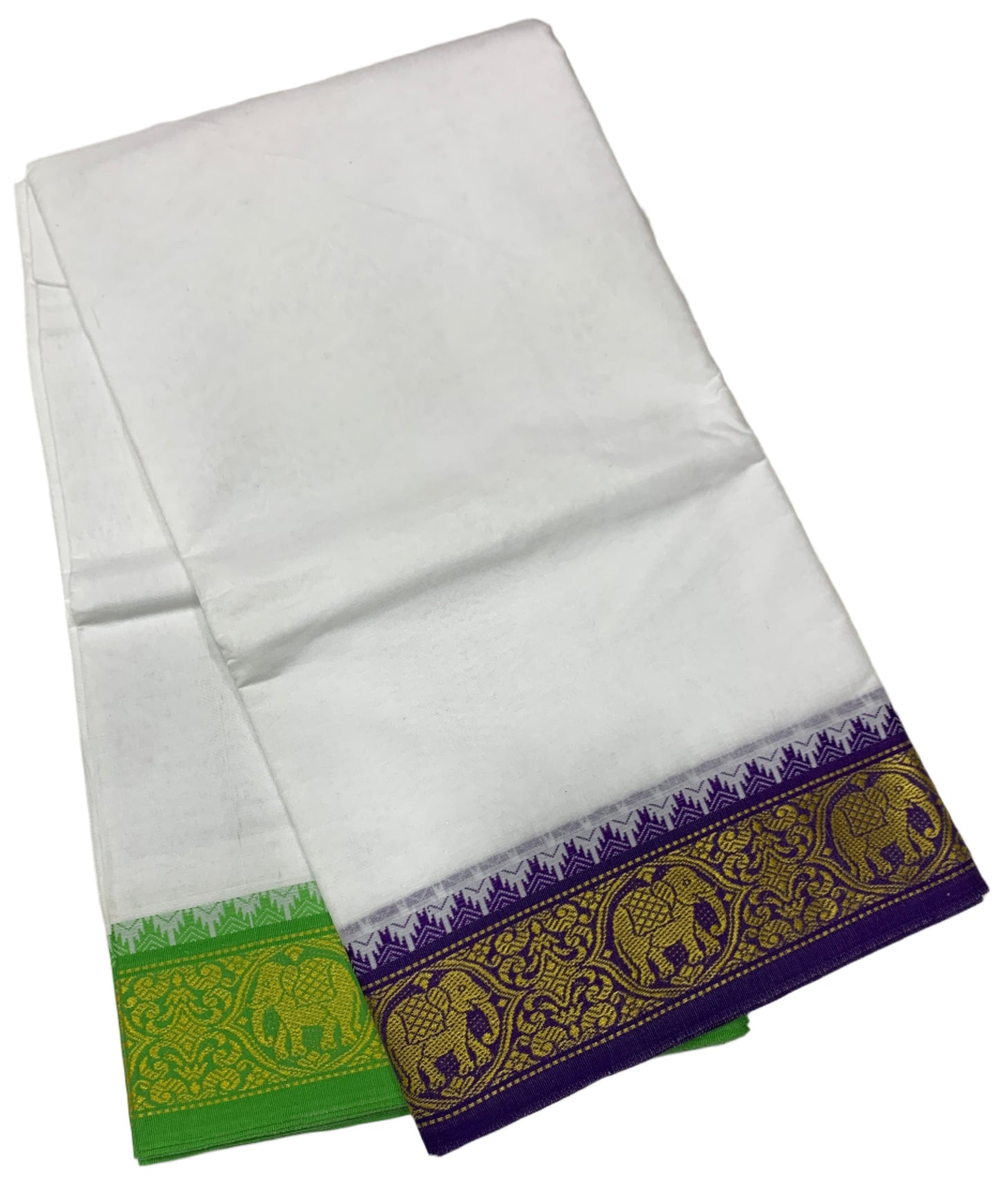 9X5 Cotton Dhoti White Colour with Blue and Light Green Border