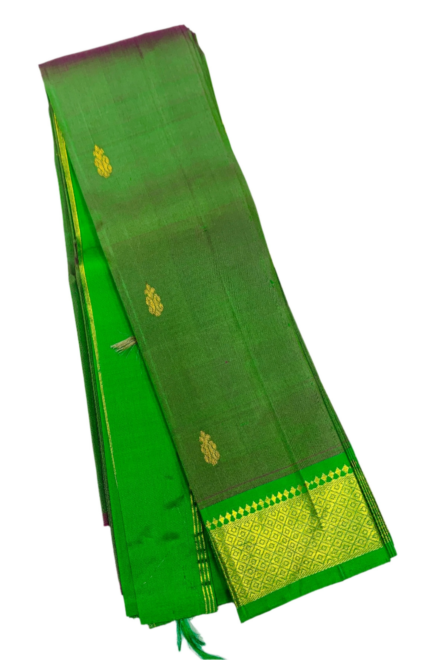 Pure Kanchipuram Silk Saree Dual shade with Golden Zari Border