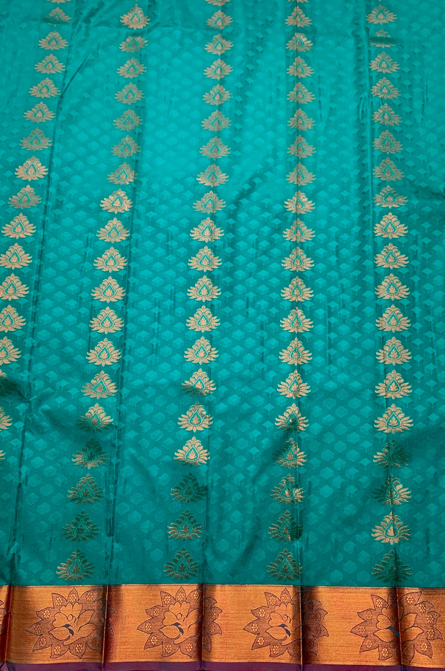 Vegan Silk Saree Sapphire shade with Copper and Brown Border