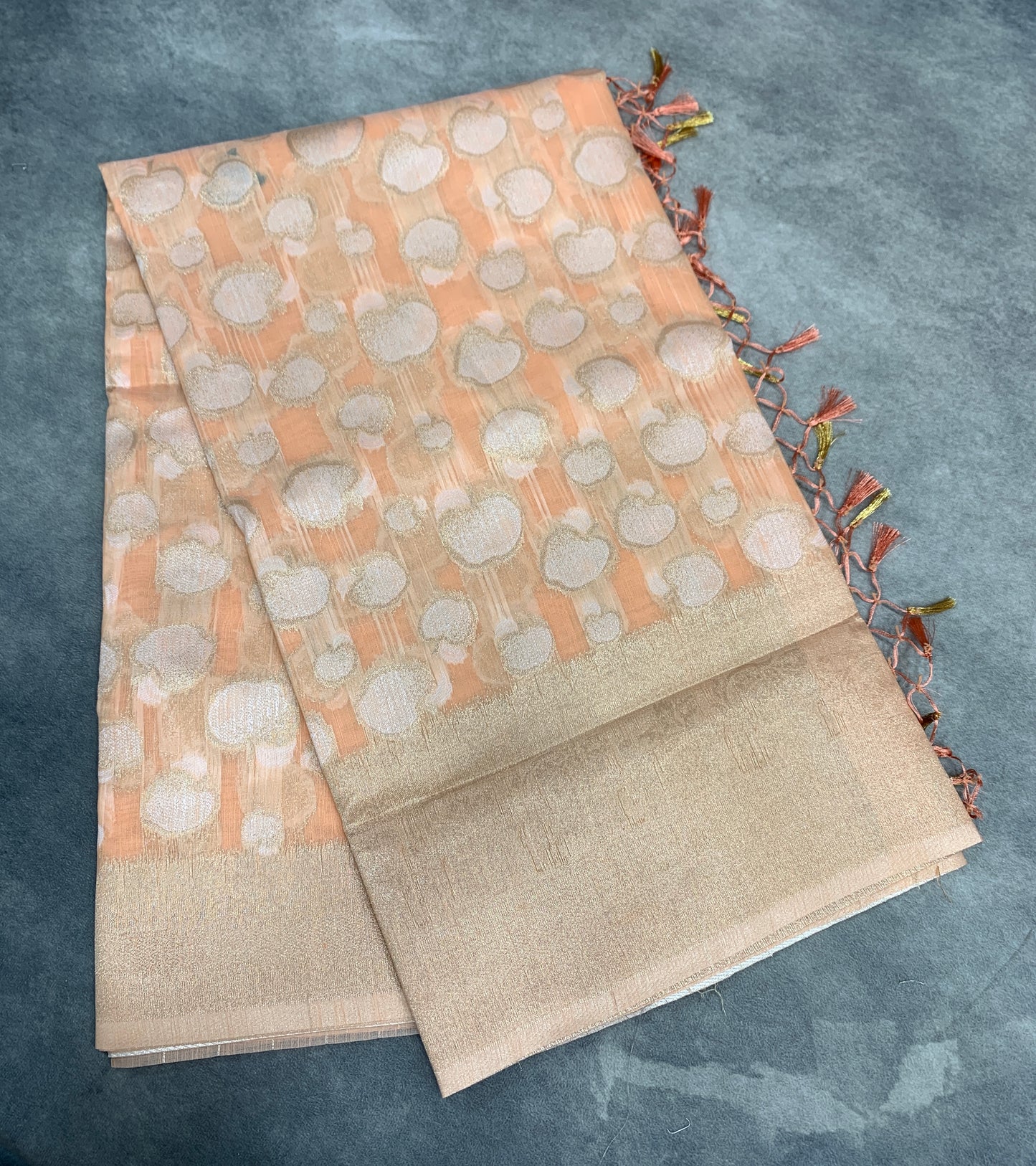 Banaras Katan Saree Orange Colour with Katan Work Border