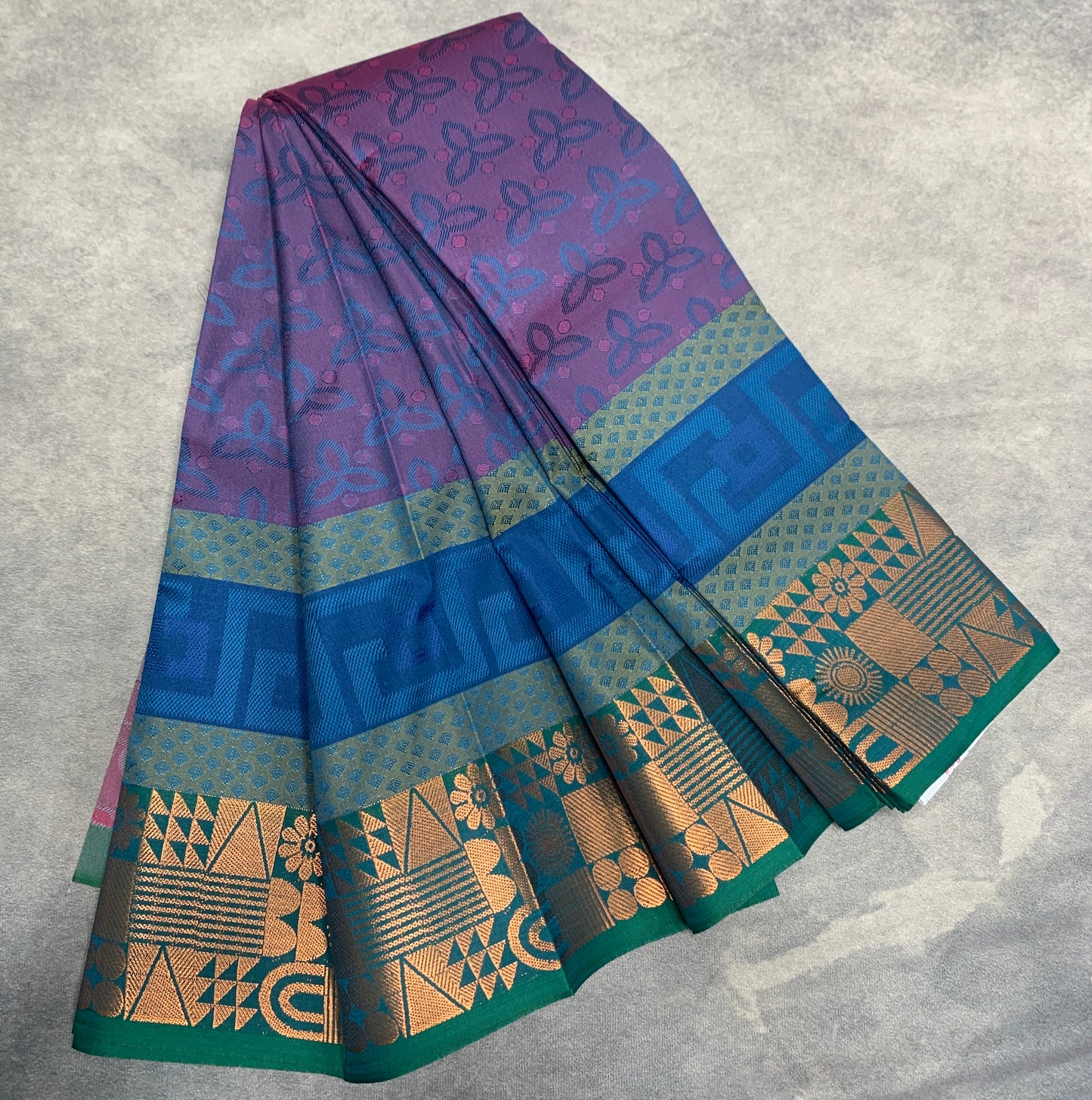Synthetic Cotton Saree Dual Stone Shade with Copper Border