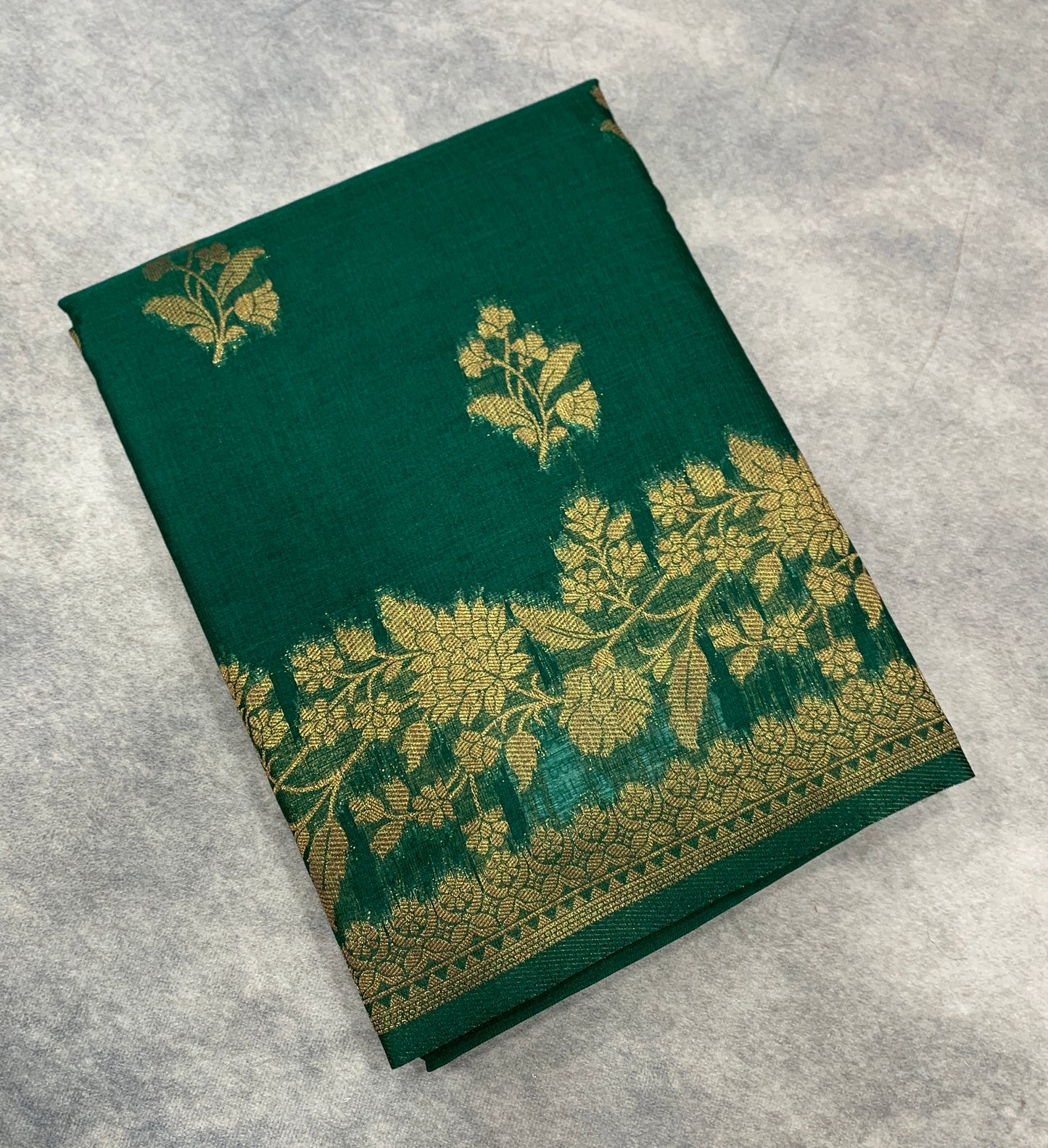 Kora Silk Saree Green Colour with Flower Design Border