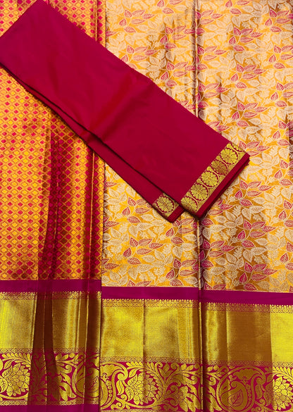 Orange Shade Vegan Silk Half Saree Contrast Border for age above 10 years