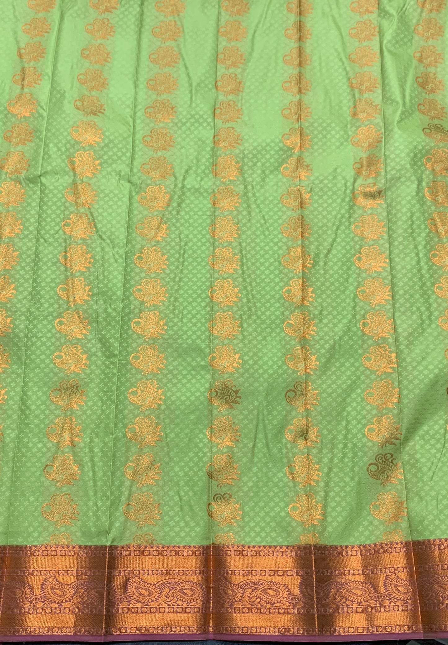 Vegan Silk Saree Light Green Colour Saree with Copper Border