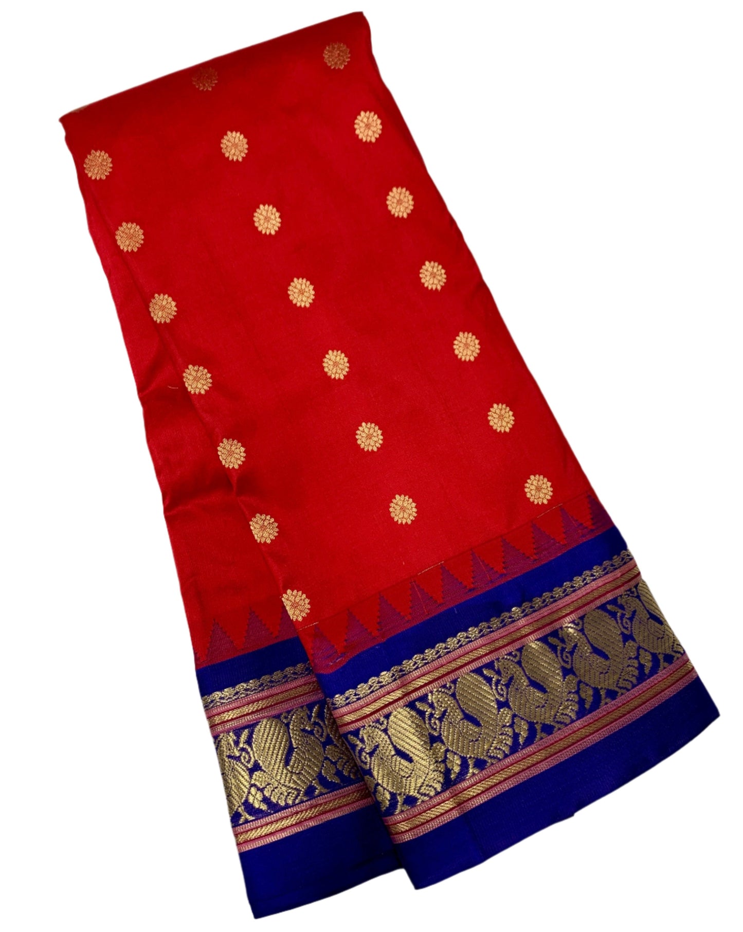 Pure Kanchipuram Silk Saree Red Colour with Contrast Blue Annam Border
