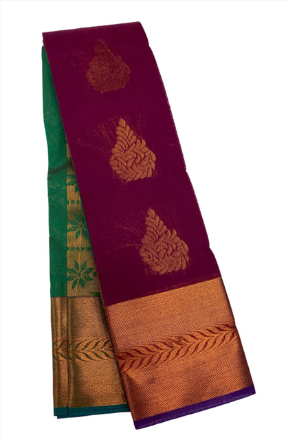 Magenta Shade Silk Cotton Saree with Copper Zari Border