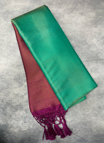 Soft Silk Saree Sapphire Colour with Beetroot Colour Pallu