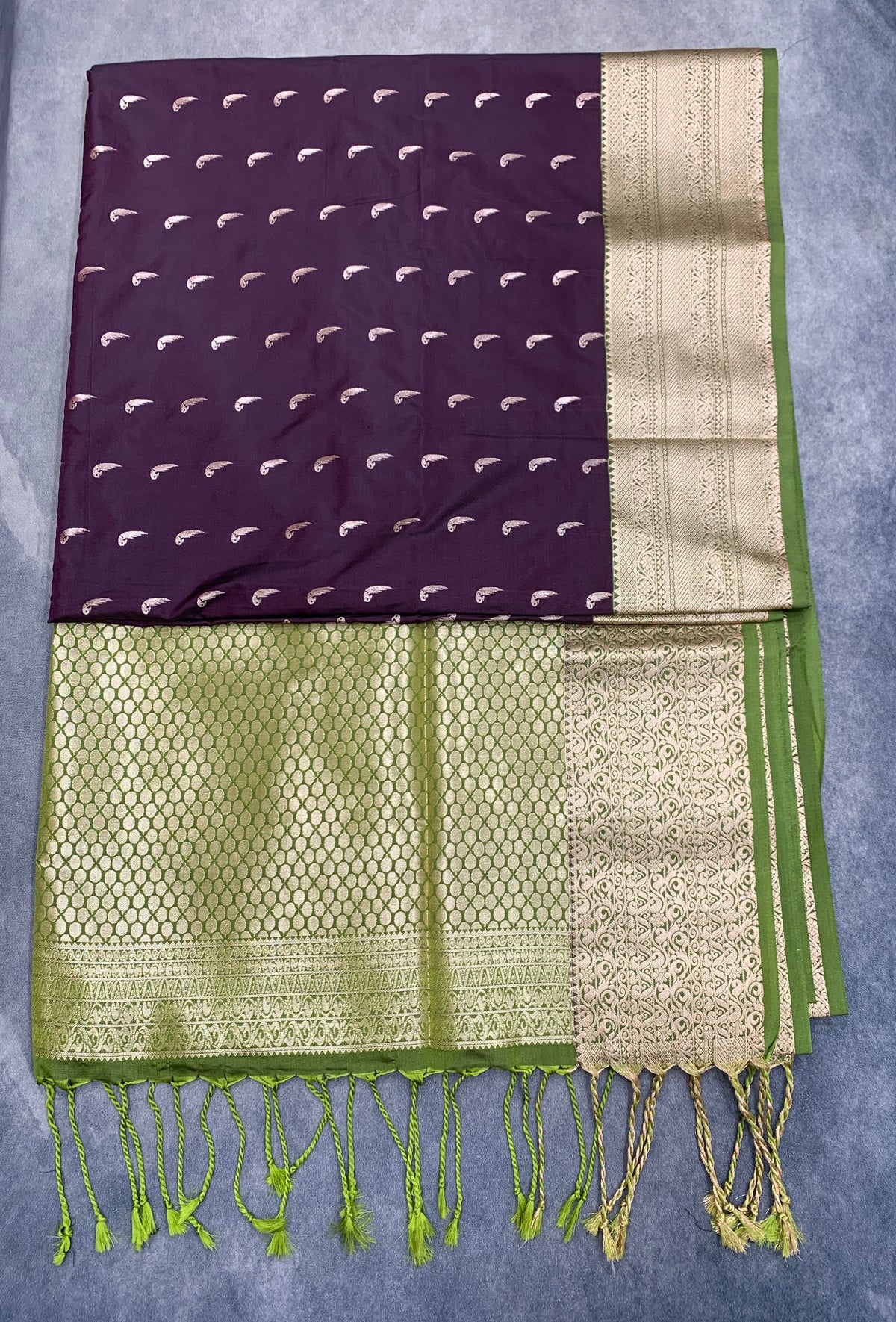 Art Silk Saree Dark Magenta Colour with Olive Green Colour Border