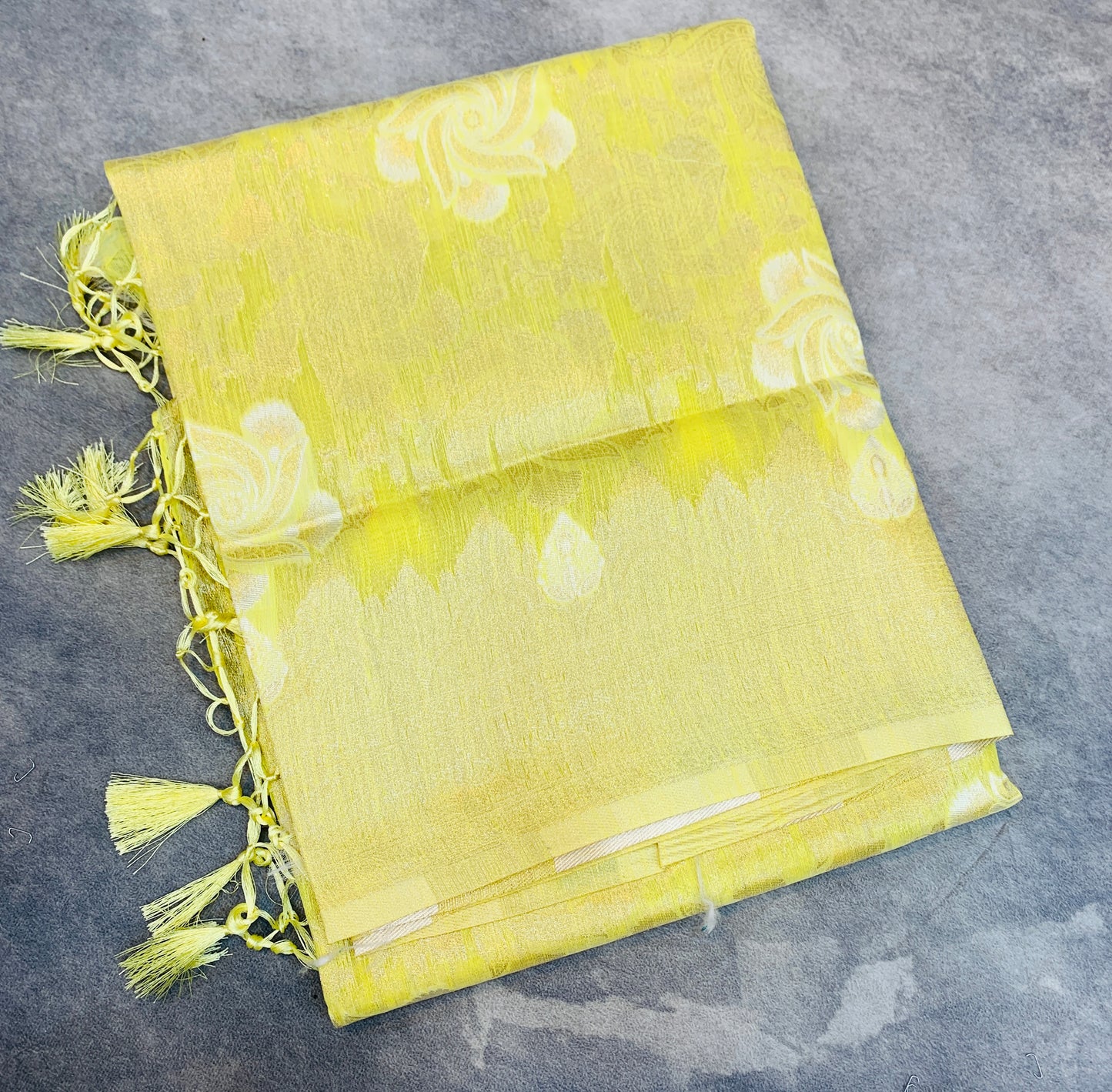 Banaras Katan Saree Yellow Colour with Katan Work Border