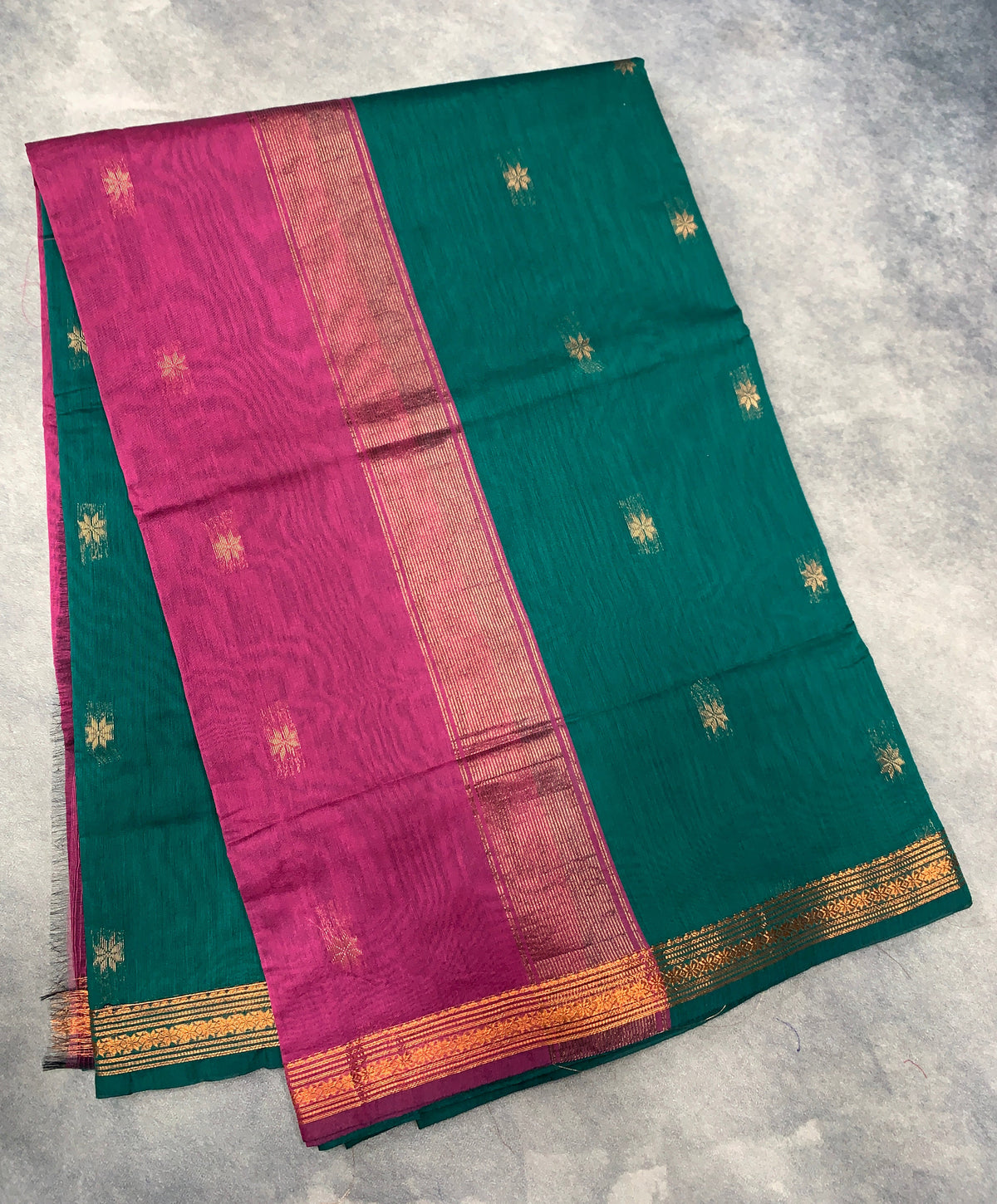 Rama Green Colour Silk Cotton Saree with Copper Zari Border
