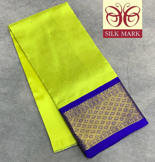 Apple Green shade Pure Kanchipuram Kids Pattu Pavadai with Contrast Border for Newborn to 2 Years