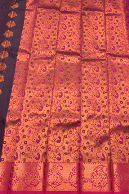 Vegan Silk Saree Dark Violet Colour with Copper Border