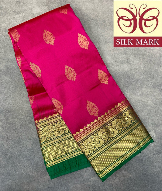 Pure Kanchipuram Silk Pink Colour with Light Green Border