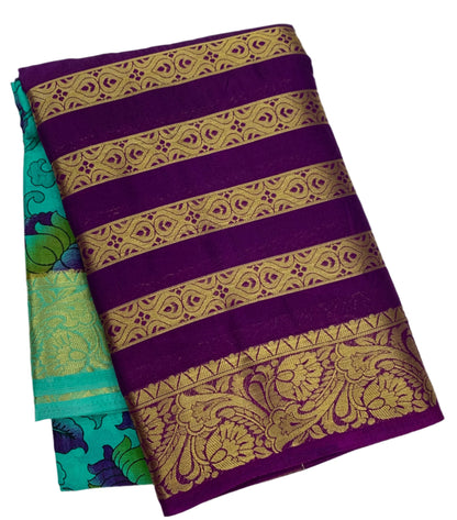 Crepe Saree Pastel Green Colour with Big Magenta Border